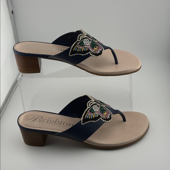 Brighton sandals blue pink yellow butterfly embellished leather block heel 7.5 M - Picture 7 of 10